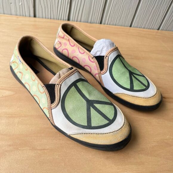Keds Custom Peace Sign Slip-On Shoes Size 8.5 Colorful Canvas Retro Y2K Style - Picture 10 of 14